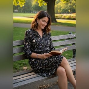 Joe Fresh Black Floral Long Sleeve Dress